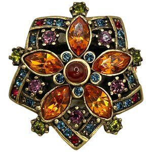Heidi Daus Vintage Orange Pave Swarovski Crystal Flower Ring - Size 9.25
